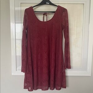 Altar'd State Burgundy Lace Long Sleeve Dress